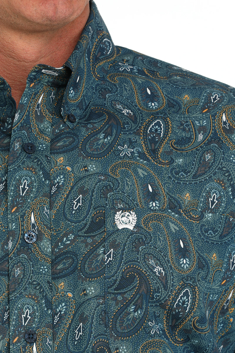 Men's Blue/Orange Paisley Long Sleeve Button Down Shirt by Cinch