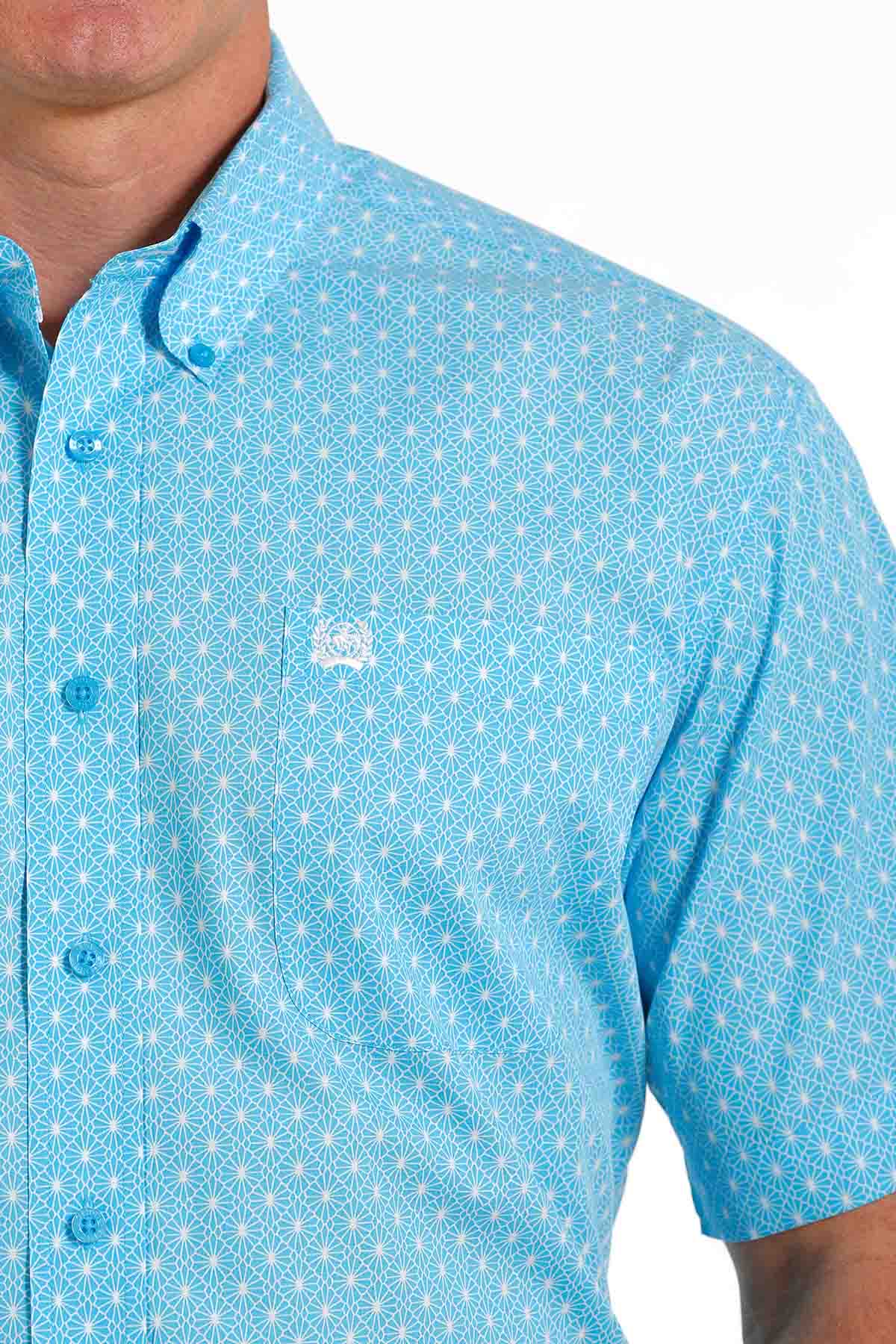 Cinch Men's Geometric Print Button Down Western Short-Sleeve Shirt Turquoise