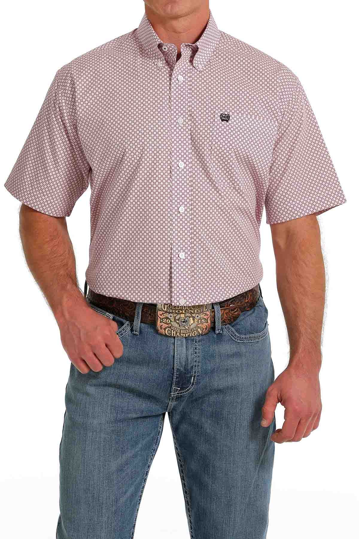 Cinch Men's Classic Pink Short Sleeve Button Down Shirt