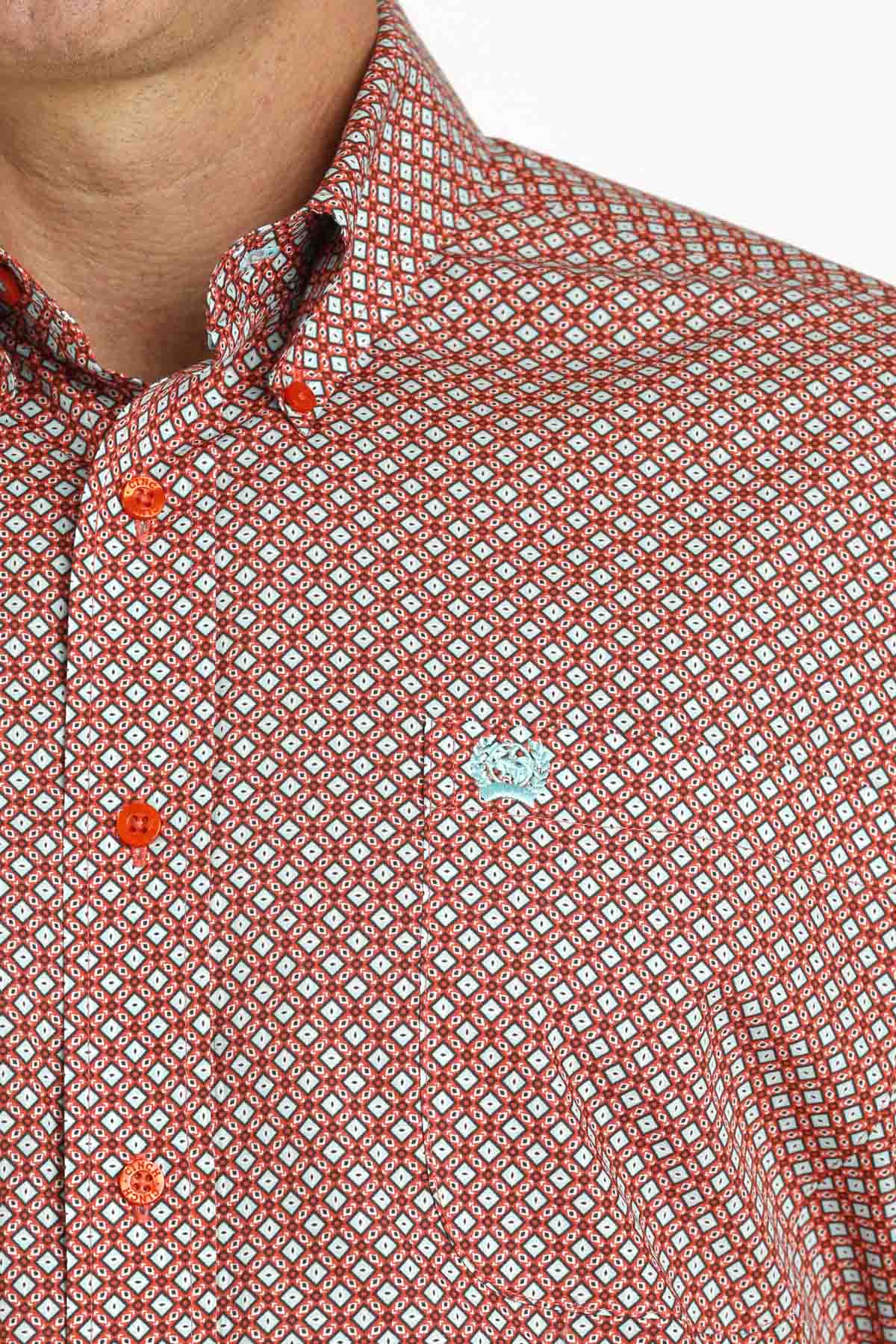 Men's Classic Red Geo Print Short Sleeve Button Down by Cinch