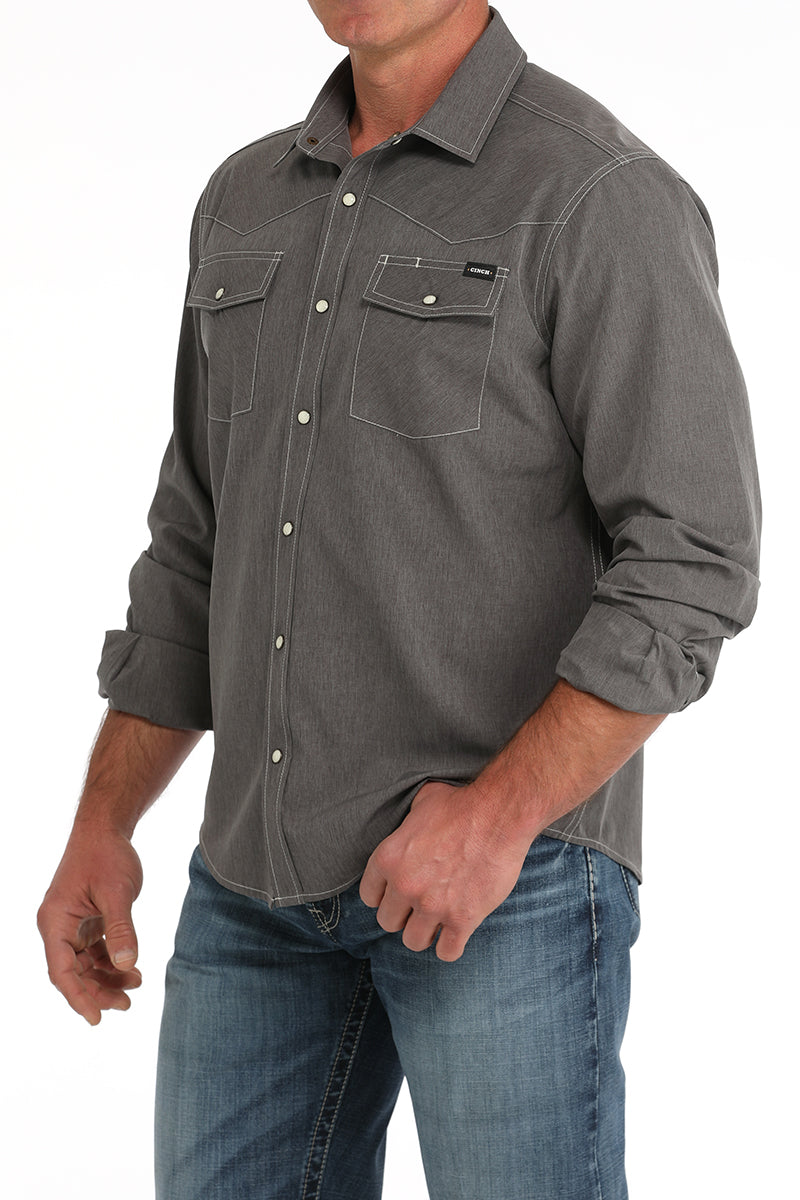 Mens Grey Long Sleeve Camp Shirt by Cinch