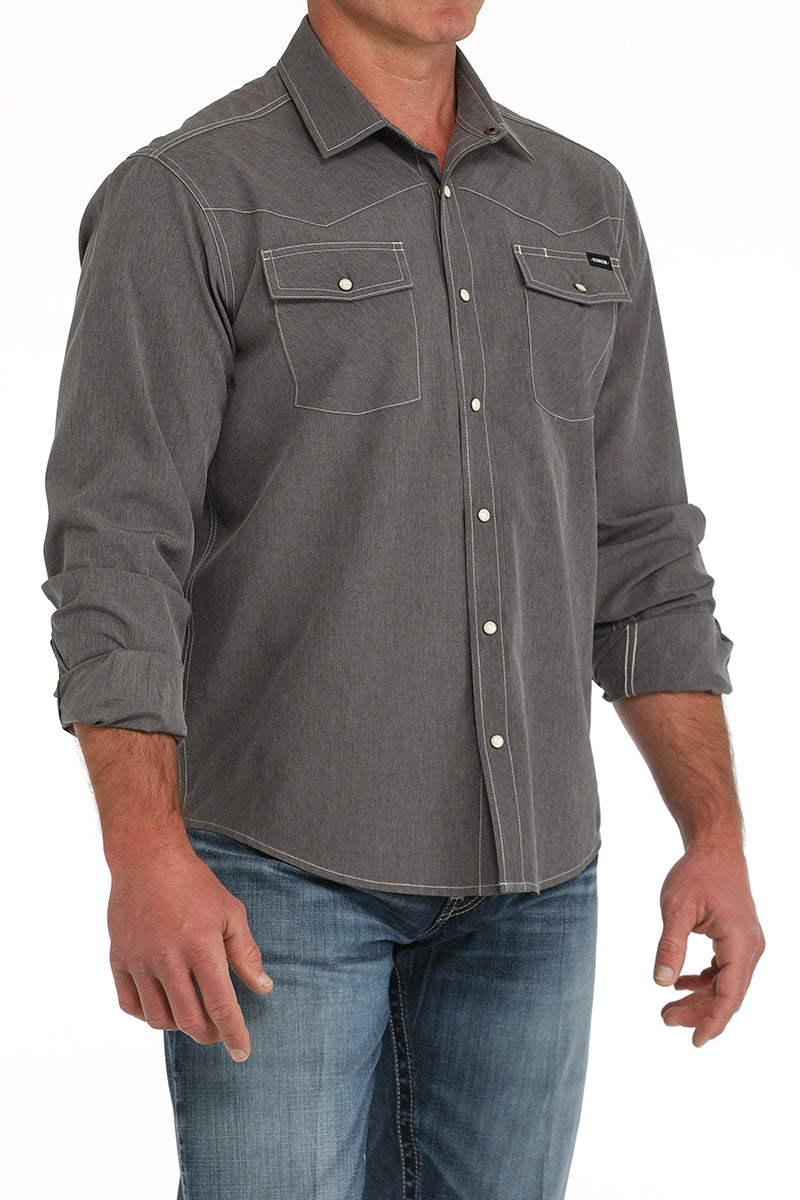 Mens Grey Long Sleeve Camp Shirt by Cinch