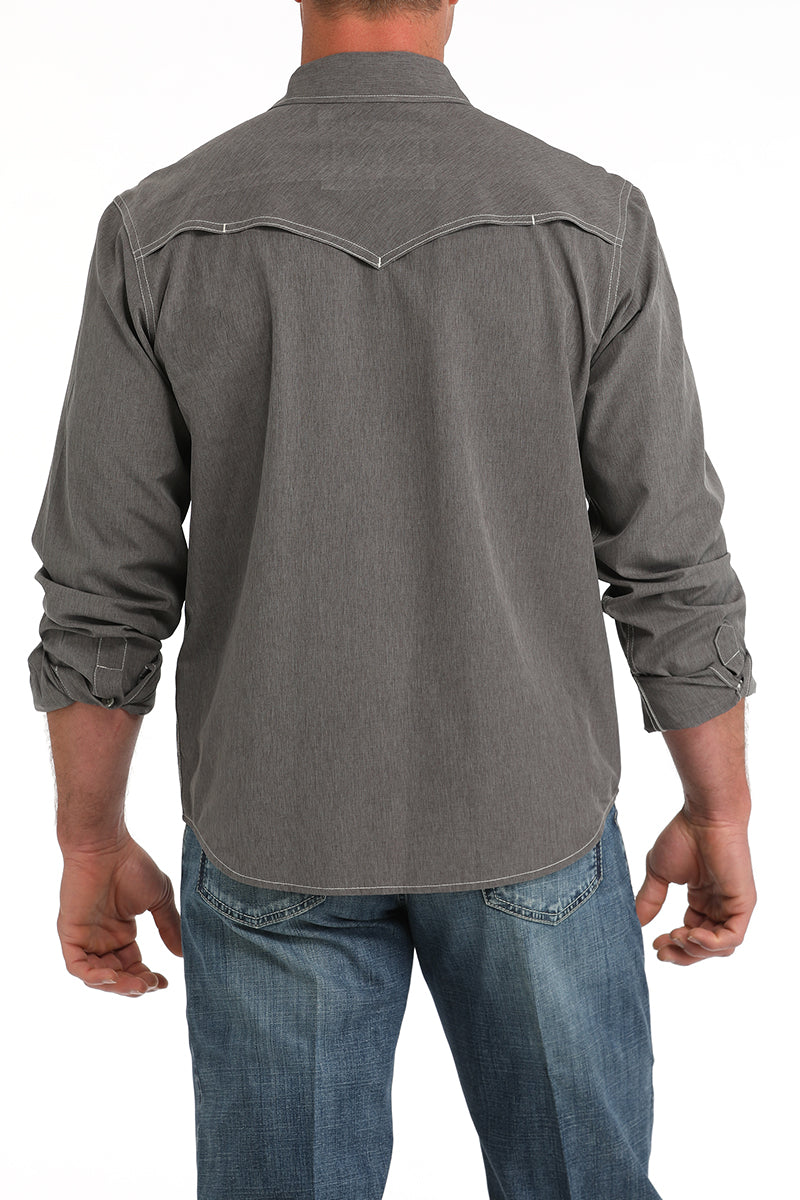 Mens Grey Long Sleeve Camp Shirt by Cinch