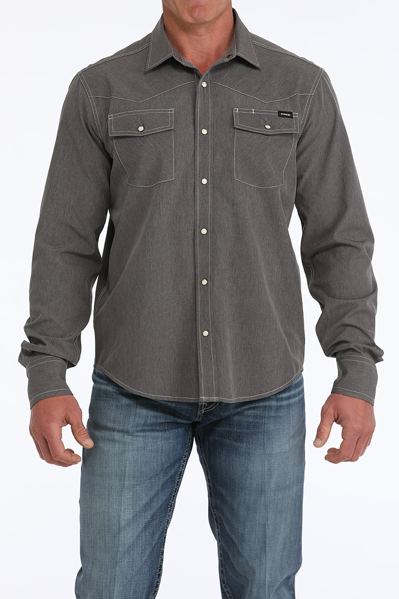 Mens Grey Long Sleeve Camp Shirt by Cinch