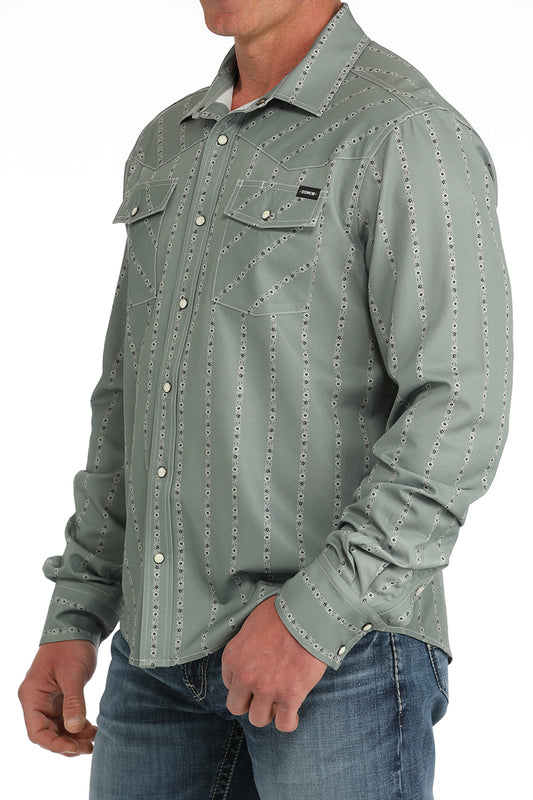 Mens Olive Long Sleeve Camp Shirt by Cinch