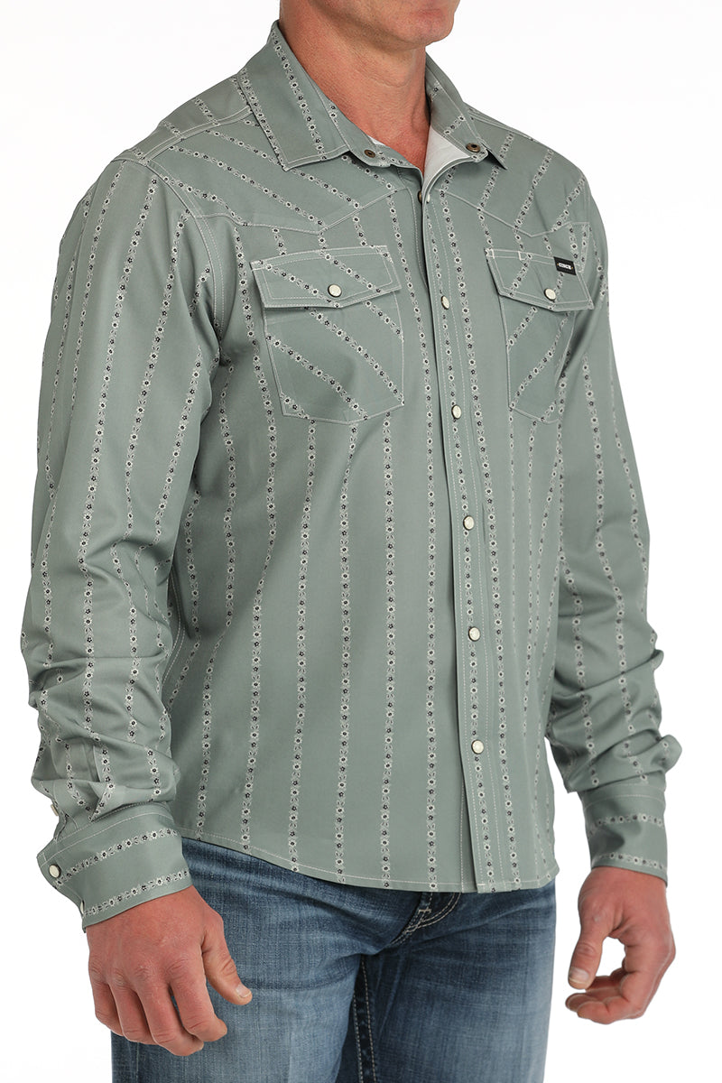 Mens Olive Long Sleeve Camp Shirt by Cinch