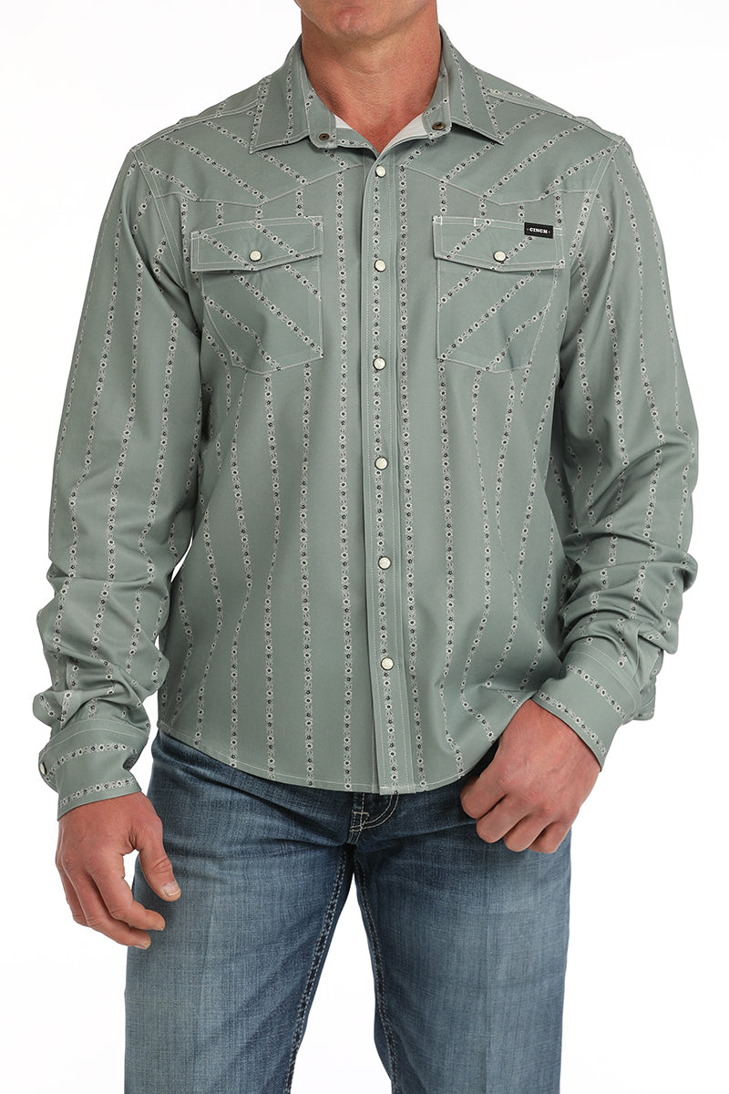 Mens Olive Long Sleeve Camp Shirt by Cinch