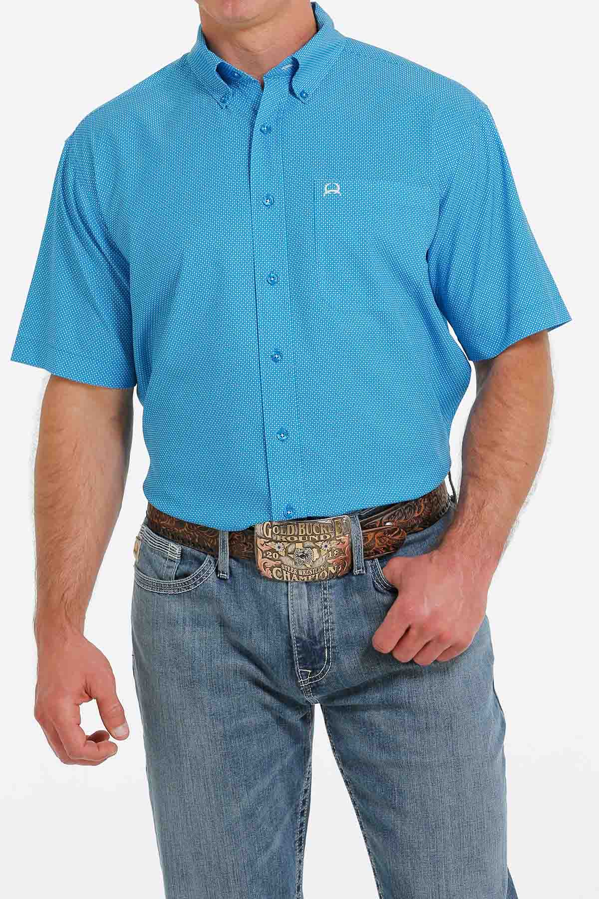 Men's Cinch ArenaFlex SSL BD Blue Print Shirt