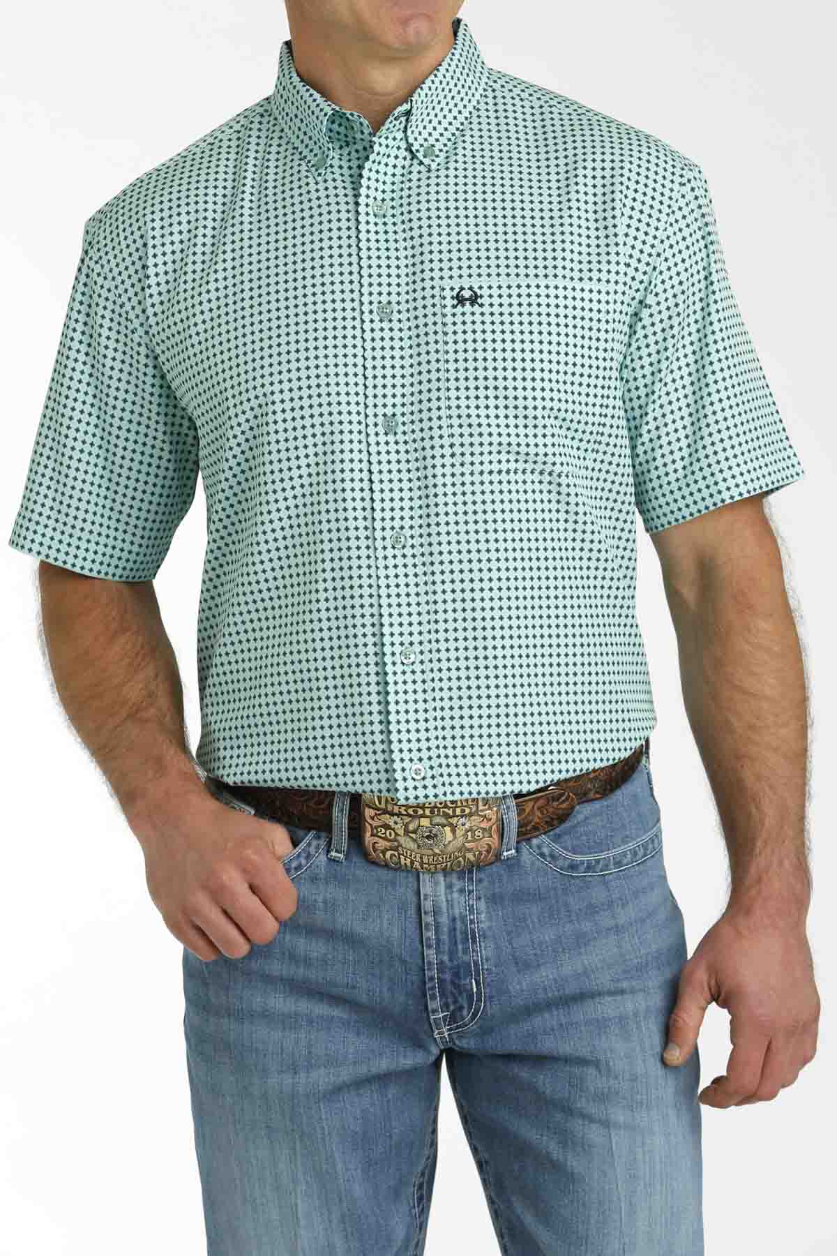 Arenaflex Men's SSL Turquoise Geometric Print BD by Cinch