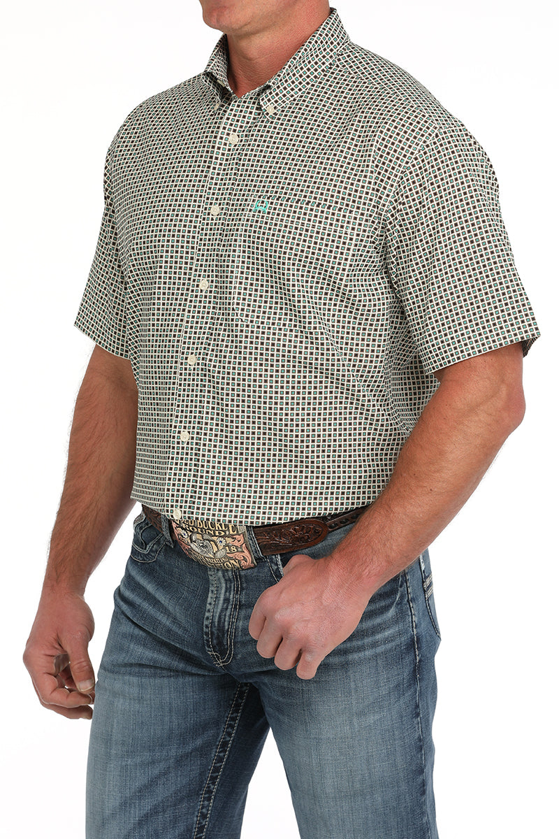 Men's Geometric Print Short Sleeve Button Down Shirt by Cinch