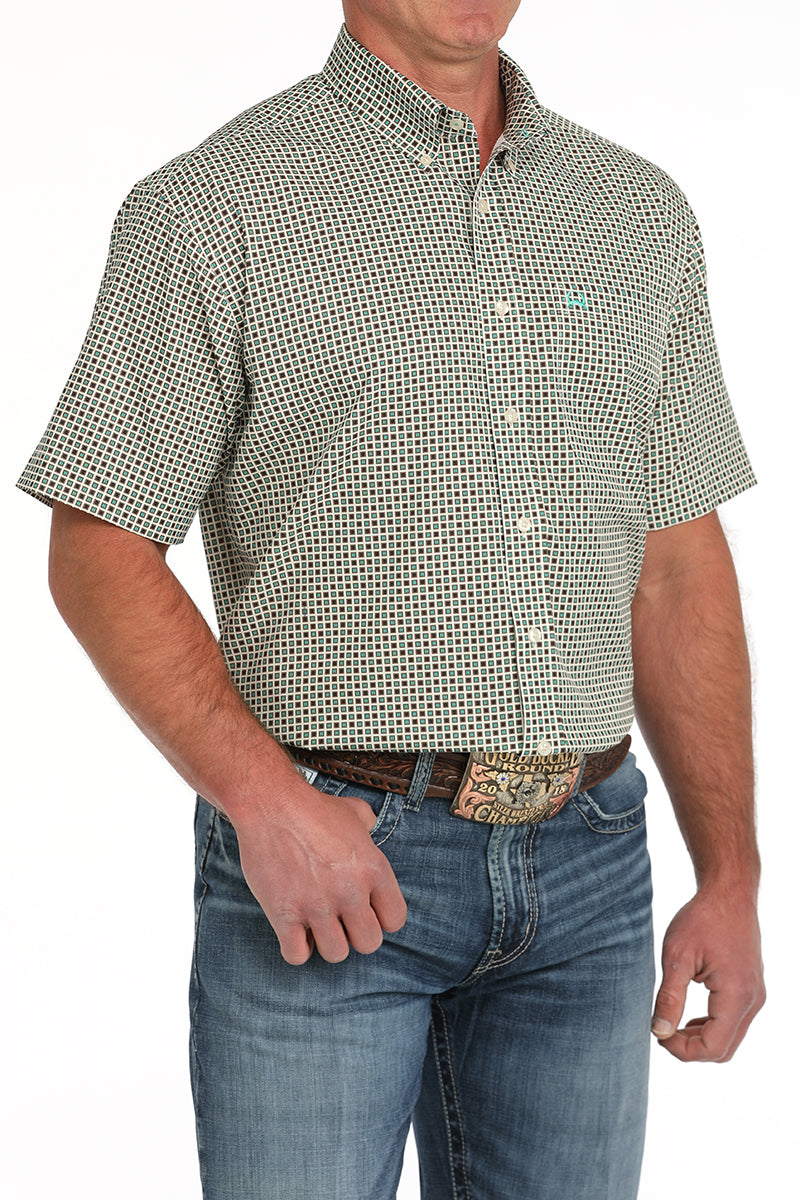 Men's Geometric Print Short Sleeve Button Down Shirt by Cinch