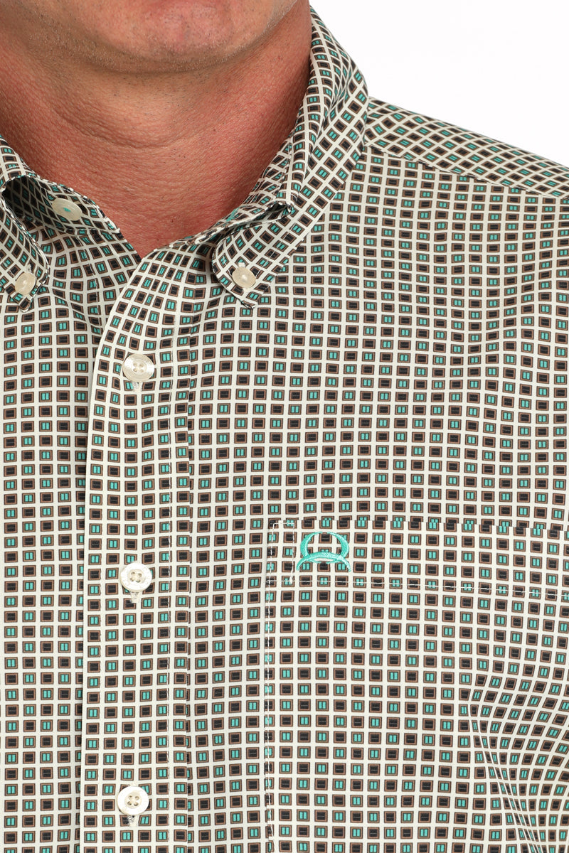 Men's Geometric Print Short Sleeve Button Down Shirt by Cinch