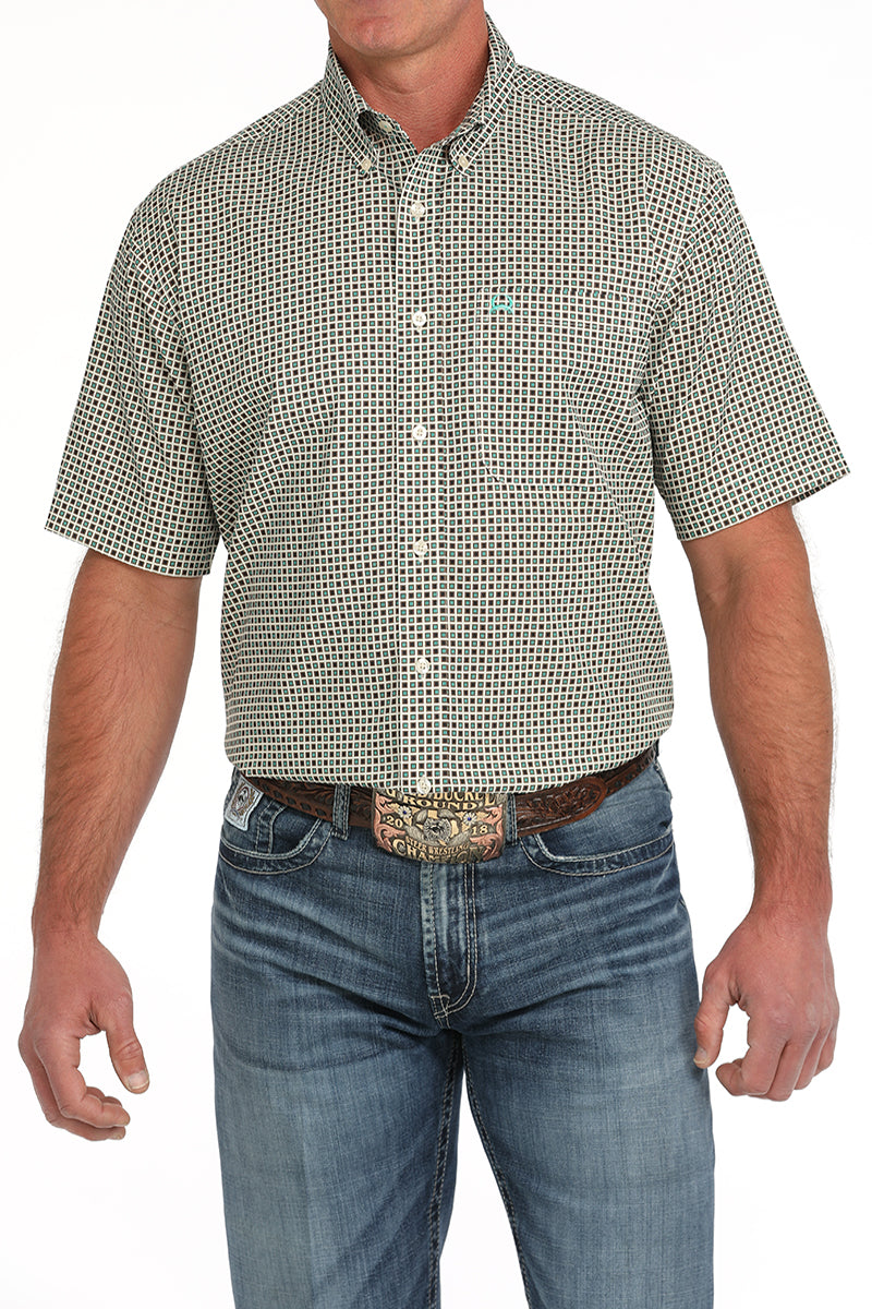 Men's Geometric Print Short Sleeve Button Down Shirt by Cinch