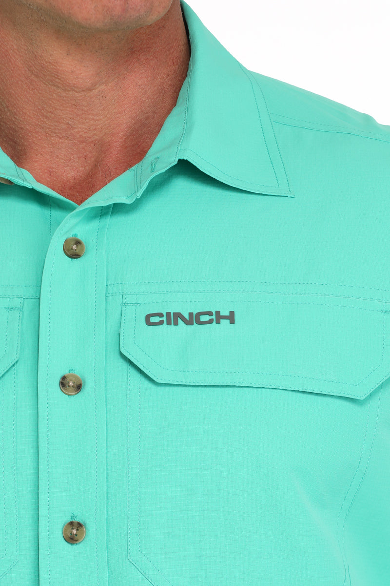 Men's Teal Solid Long Sleeve Arena Flex Button Down Shirt by Cinch