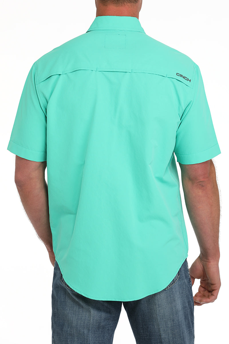 Men's Teal Solid Short Sleeve Arena Flex Button Down Shirt by Cinch