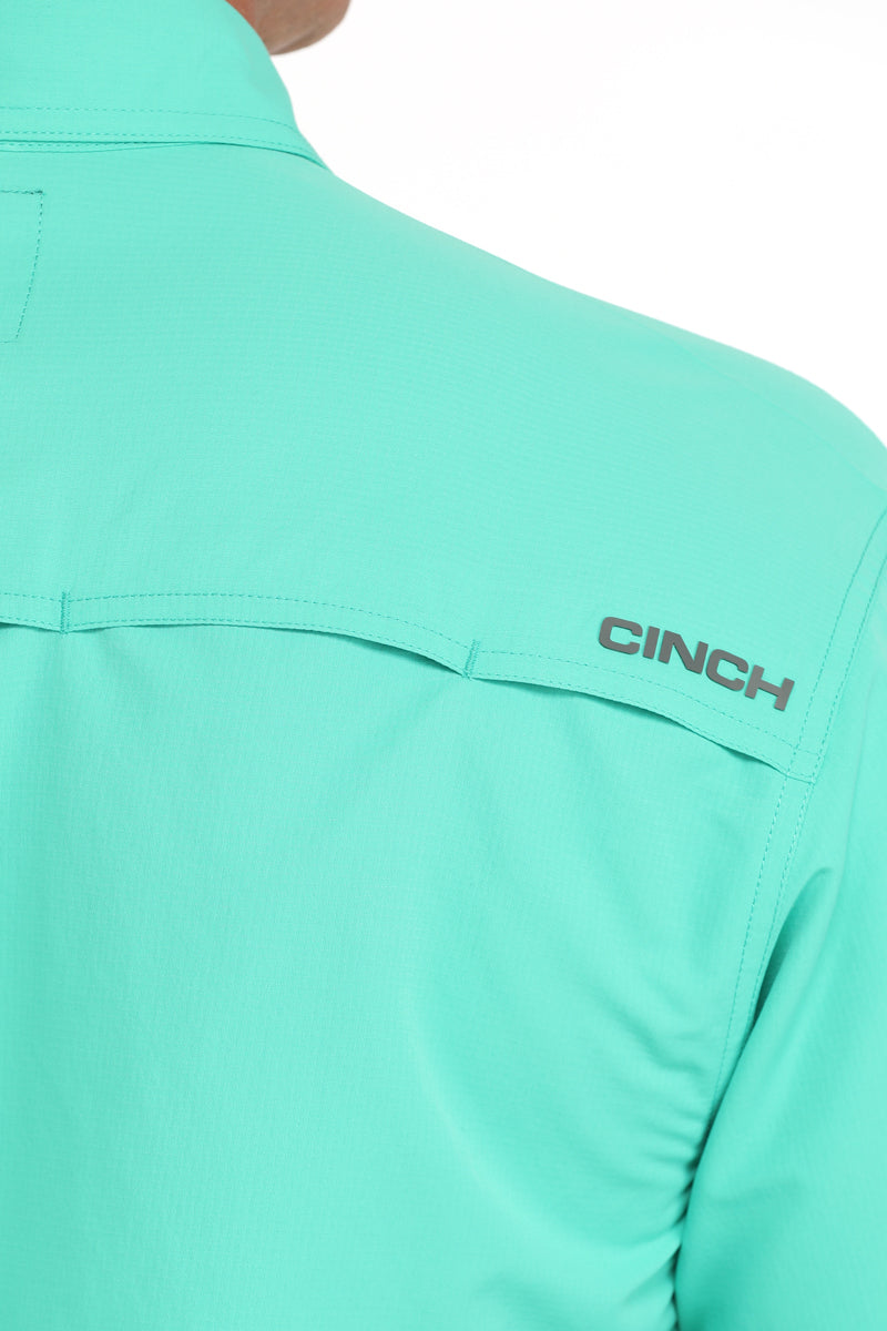 Men's Teal Solid Short Sleeve Arena Flex Button Down Shirt by Cinch