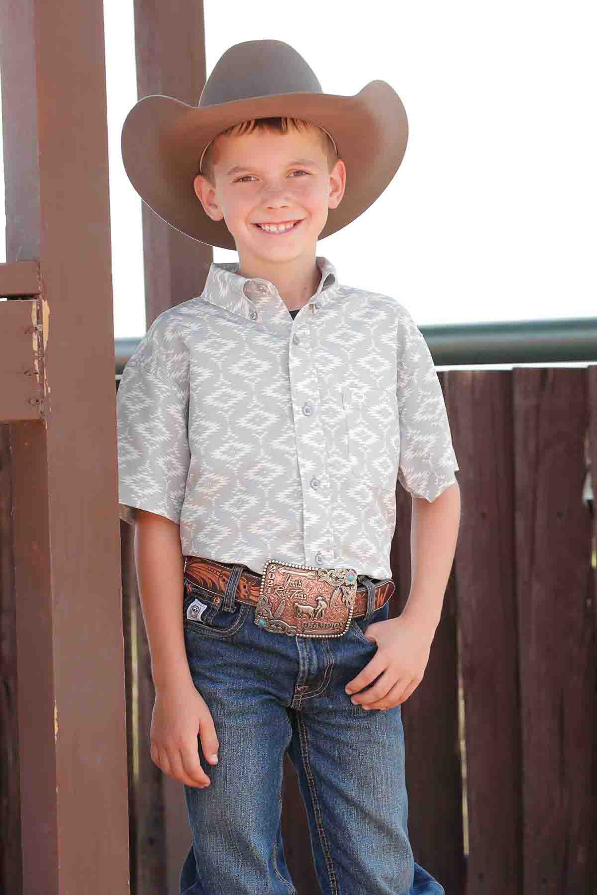 Boys Print ArenaFlex Short Sleeve Shirt in Grey by Cinch