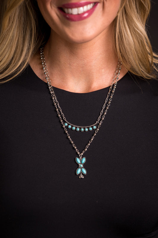 Dotted Bar and Turquoise Blossom Layered Necklace by West & Co