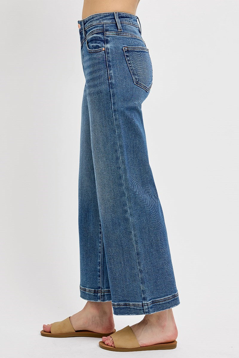 High Rise Crop Wide Front Yoke Detail Jeans by Risen Jeans