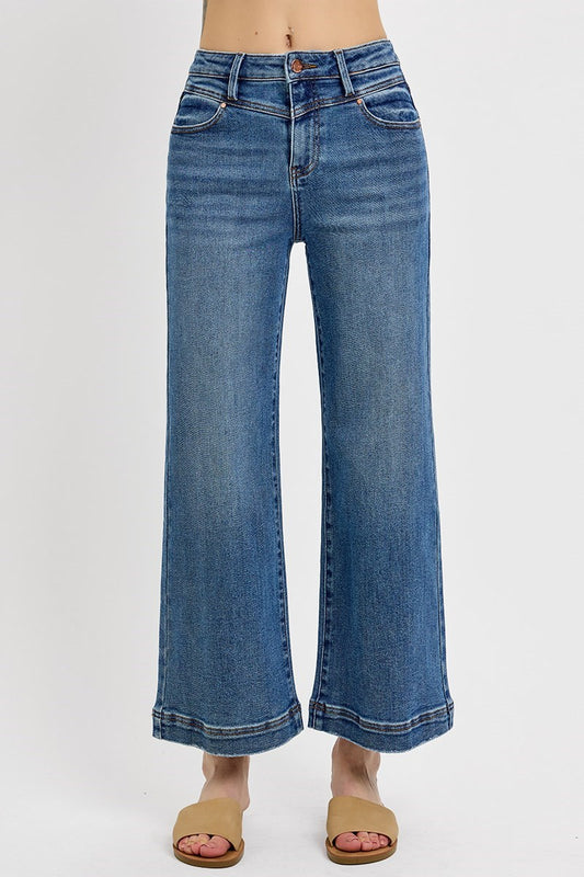 High Rise Crop Wide Front Yoke Detail Jeans by Risen Jeans