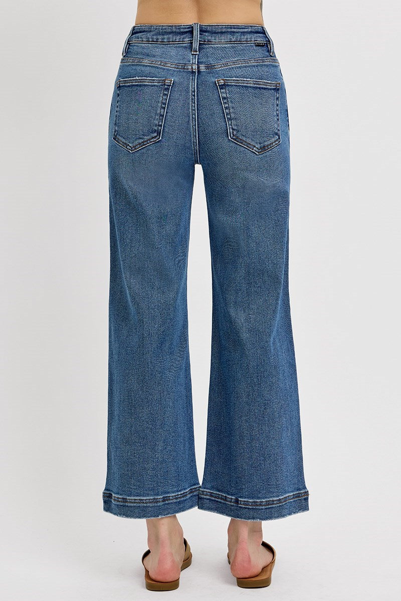 High Rise Crop Wide Front Yoke Detail Jeans by Risen Jeans