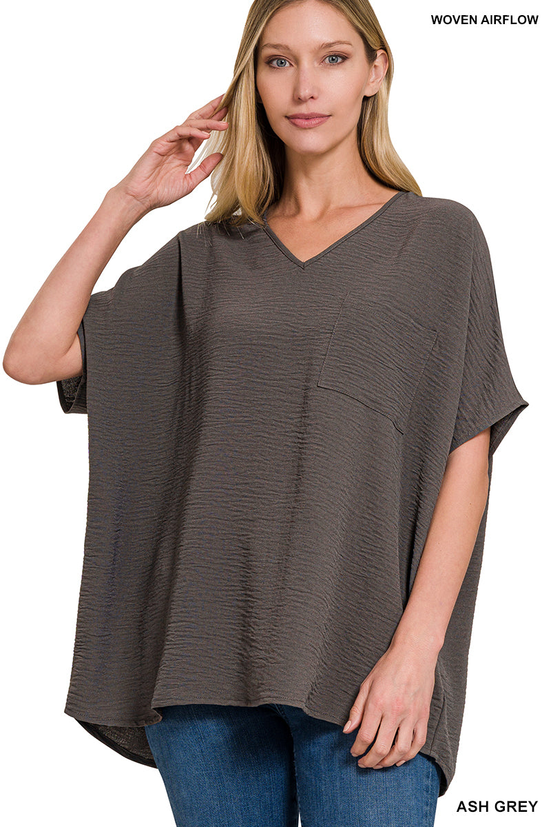 Woven Airflow V-Neck Dolman Short Sleeve Top