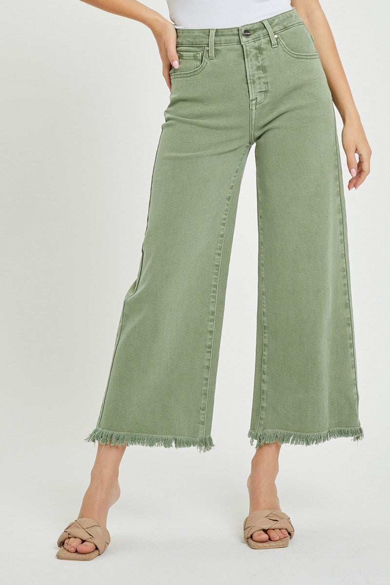 High Rise Tummy Control Crop Wide Leg Jeans by Risen Jeans