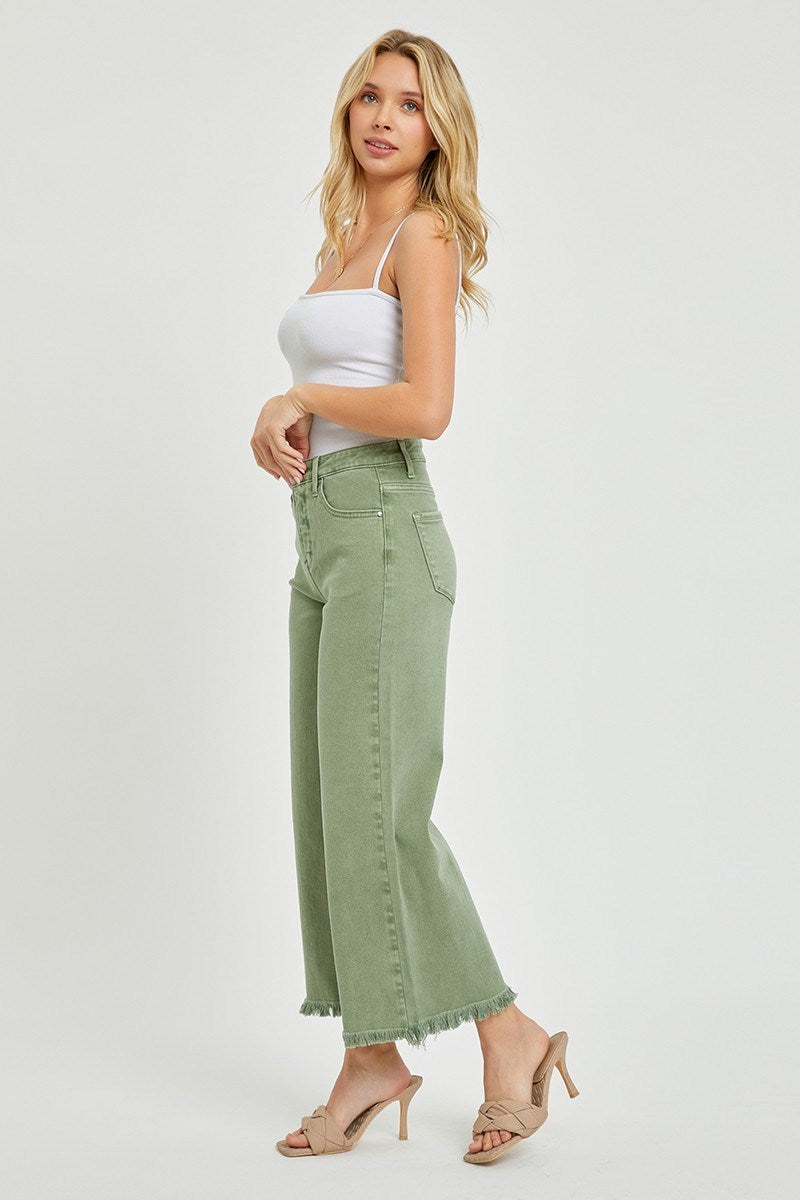 High Rise Tummy Control Crop Wide Leg Jeans by Risen Jeans