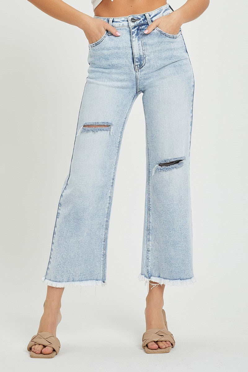 High Rise Wide-Frayed Crop Wide Leg Jeans by Risen Jeans