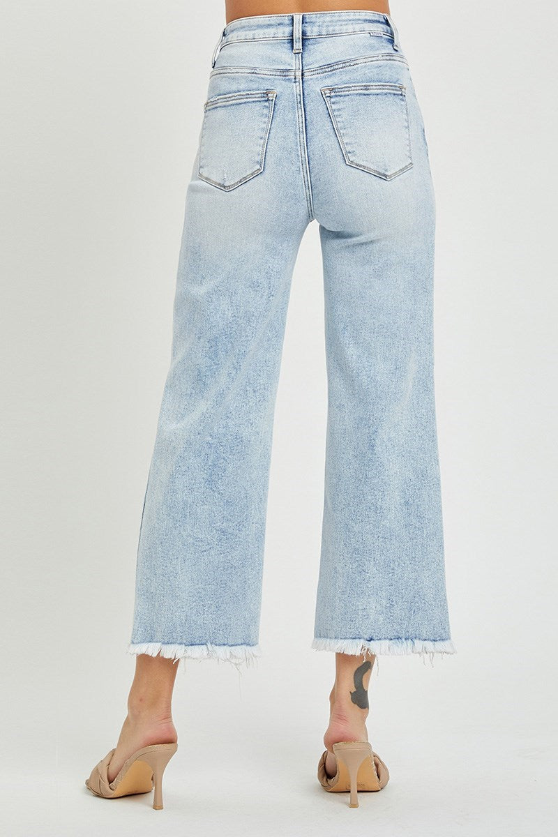 High Rise Wide-Frayed Crop Wide Leg Jeans by Risen Jeans