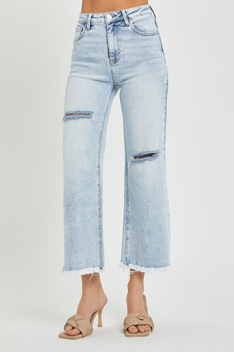 High Rise Wide-Frayed Crop Wide Leg Jeans by Risen Jeans