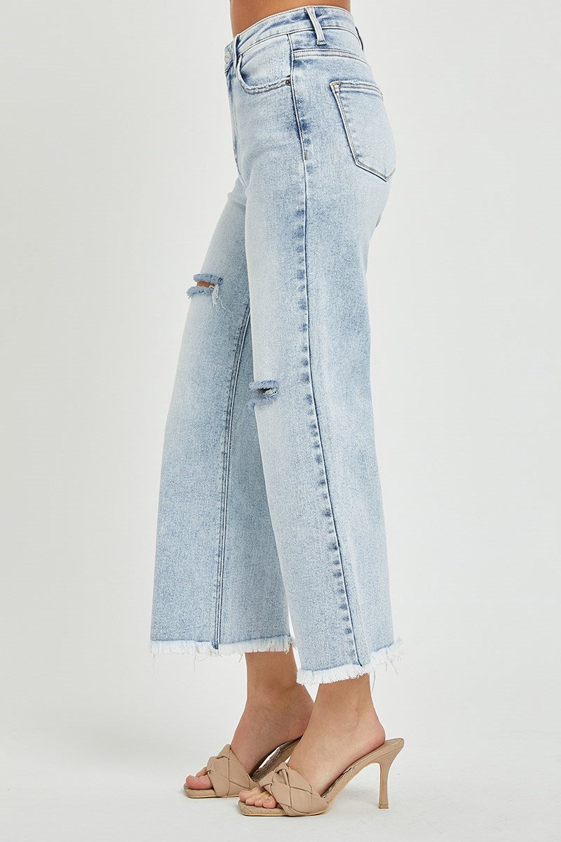 High Rise Wide-Frayed Crop Wide Leg Jeans by Risen Jeans