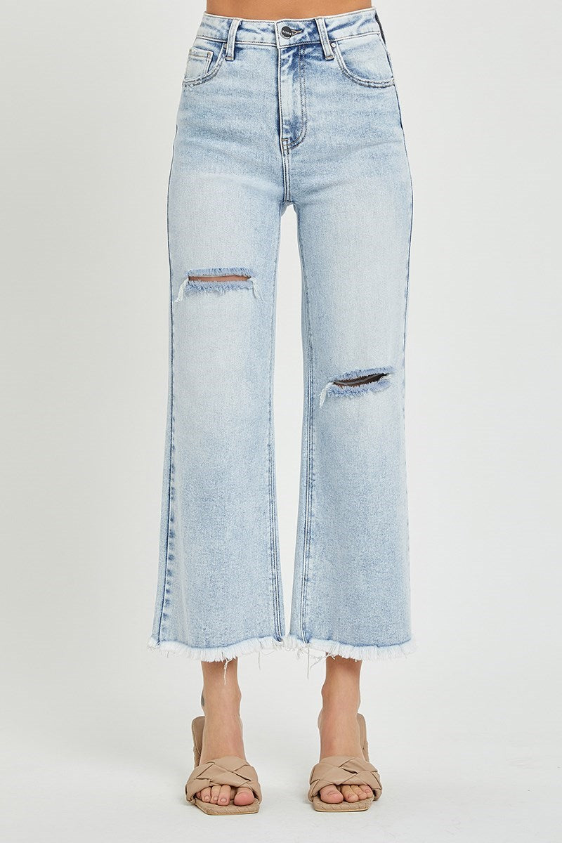 High Rise Wide-Frayed Crop Wide Leg Jeans by Risen Jeans