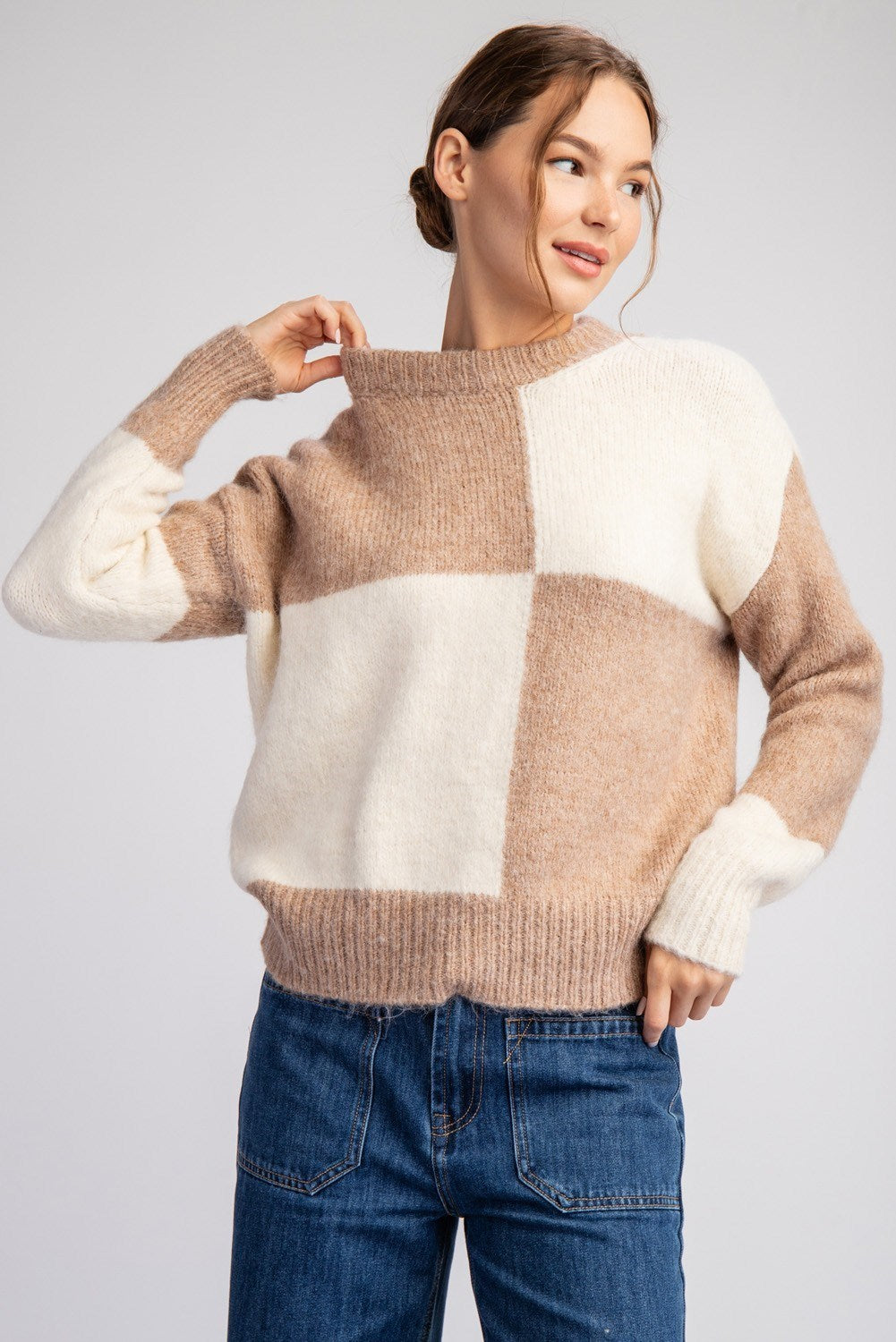 Check Pattern Sweater Top in Coco by ee:some