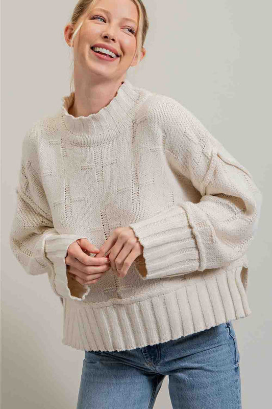 Turtle Neck Off White Knit Sweater