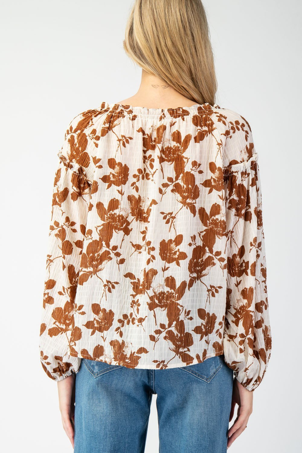 Floral Printed Crinkle Long Sleeve Blouse Top by ee:some