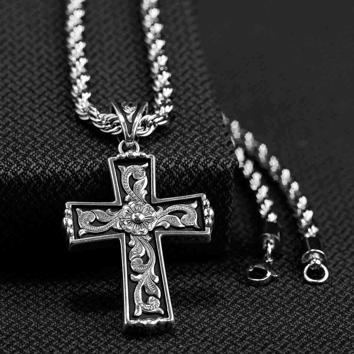 Twister Men's Silver Western Scroll Cross Necklace