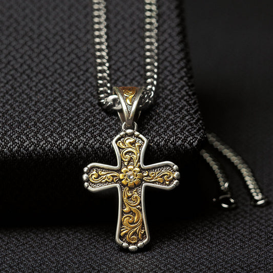 Twister Necklace 22" Chain Floral Cross in Gold/Silver