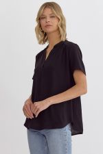 Solid V Neck Placket Top by Entro