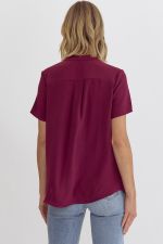 Solid V Neck Placket Top by Entro