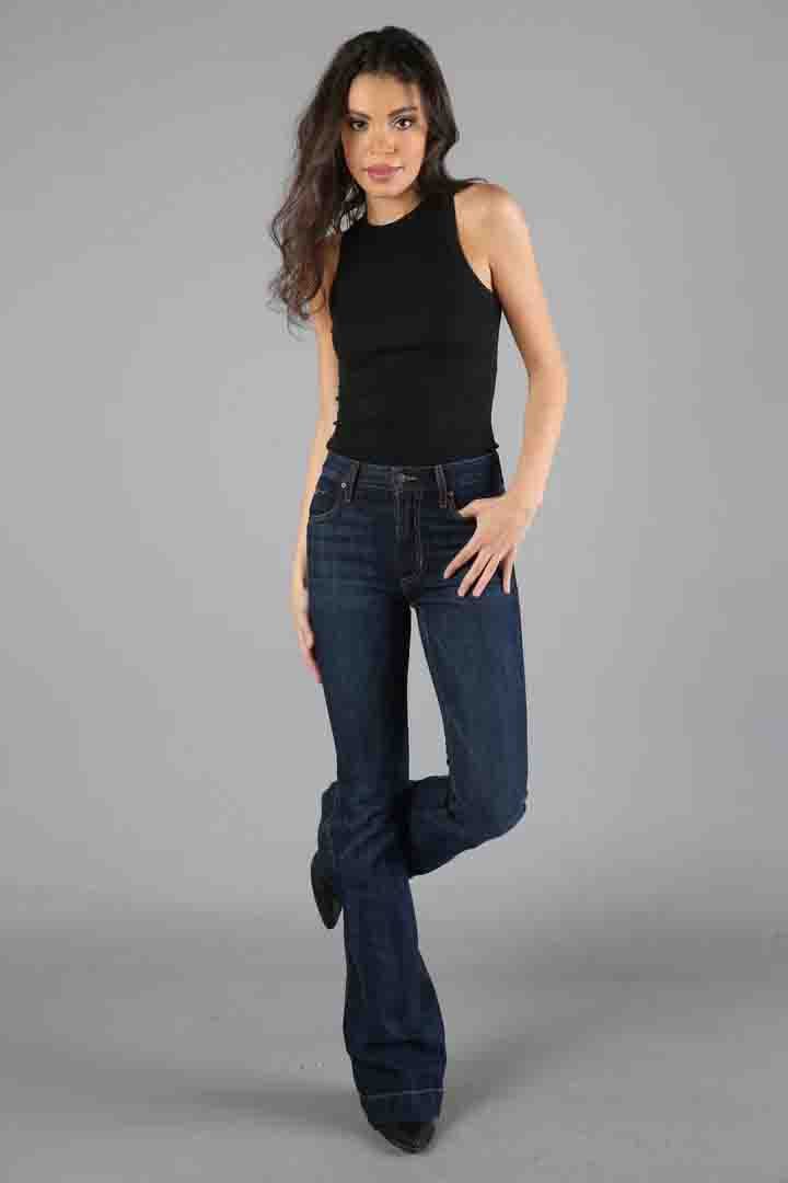 Dark Wash Jennifer Flare Leg High Rise Jeans by Kimes Ranch