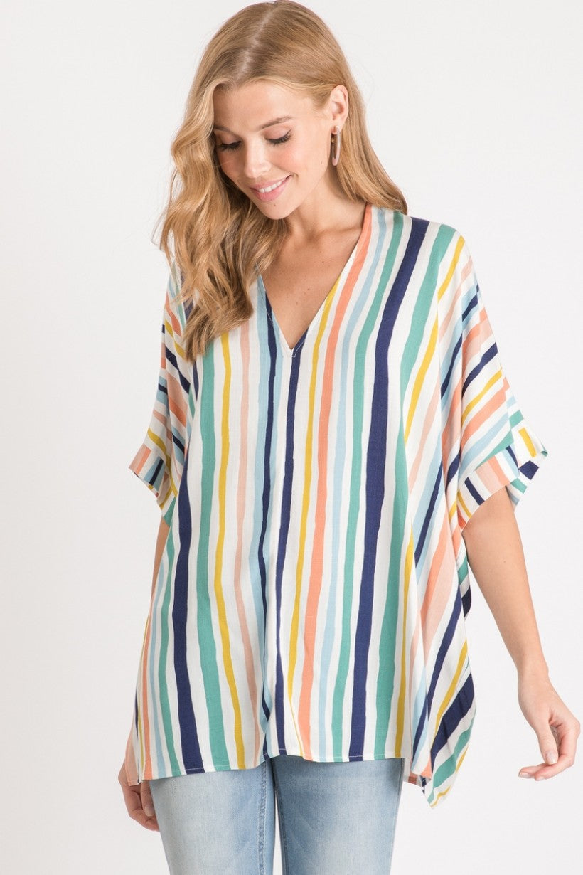 Striped Boxy Top in Blue Mix by Jodifl