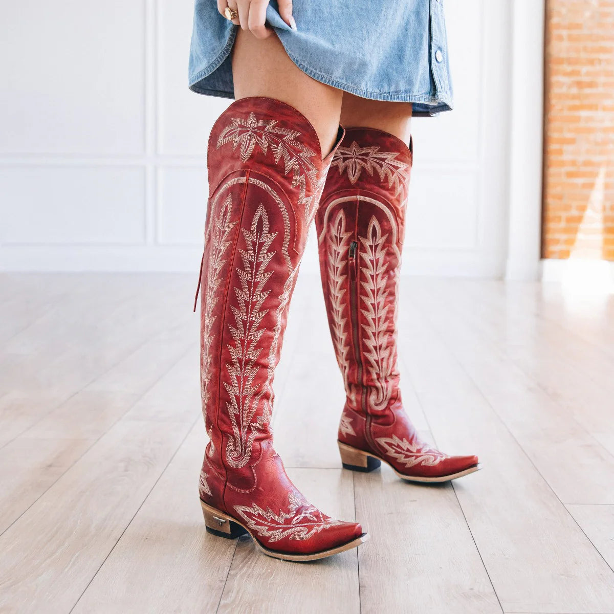 The Lexington OTK Boot in Smoldering Ruby by Lane Boots