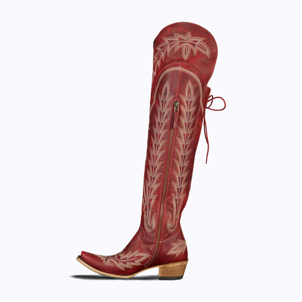 The Lexington OTK Boot in Smoldering Ruby by Lane Boots