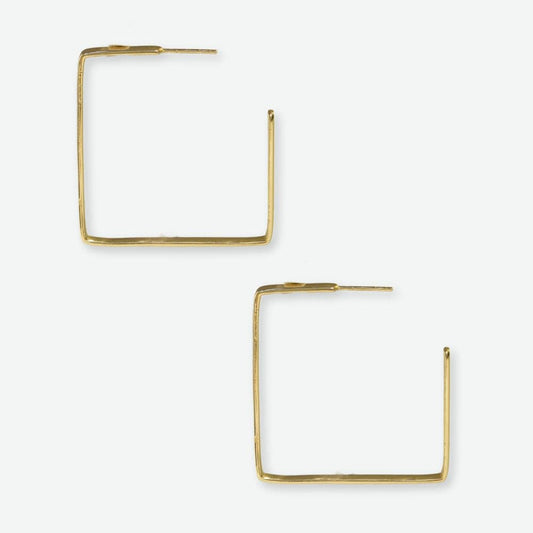 Leah Square Shiny Hoop Earrings in Brass