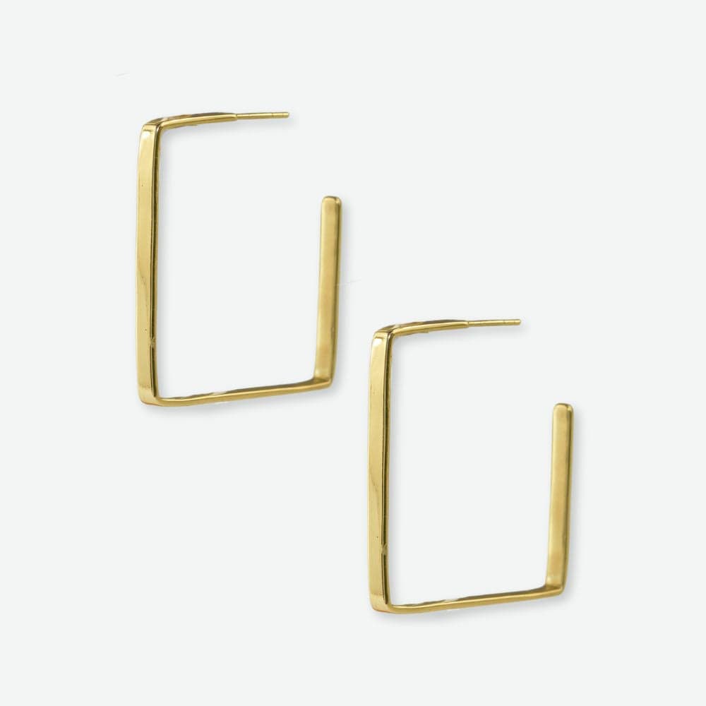 Leah Square Shiny Hoop Earrings in Brass