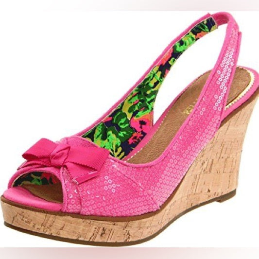 Sperry Southsea Peep Toe Wedges Neon Pink