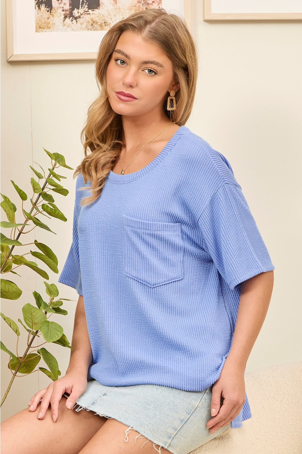 Half Sleeve Oversized Top in Periwinkle Blue by Andree by Unit