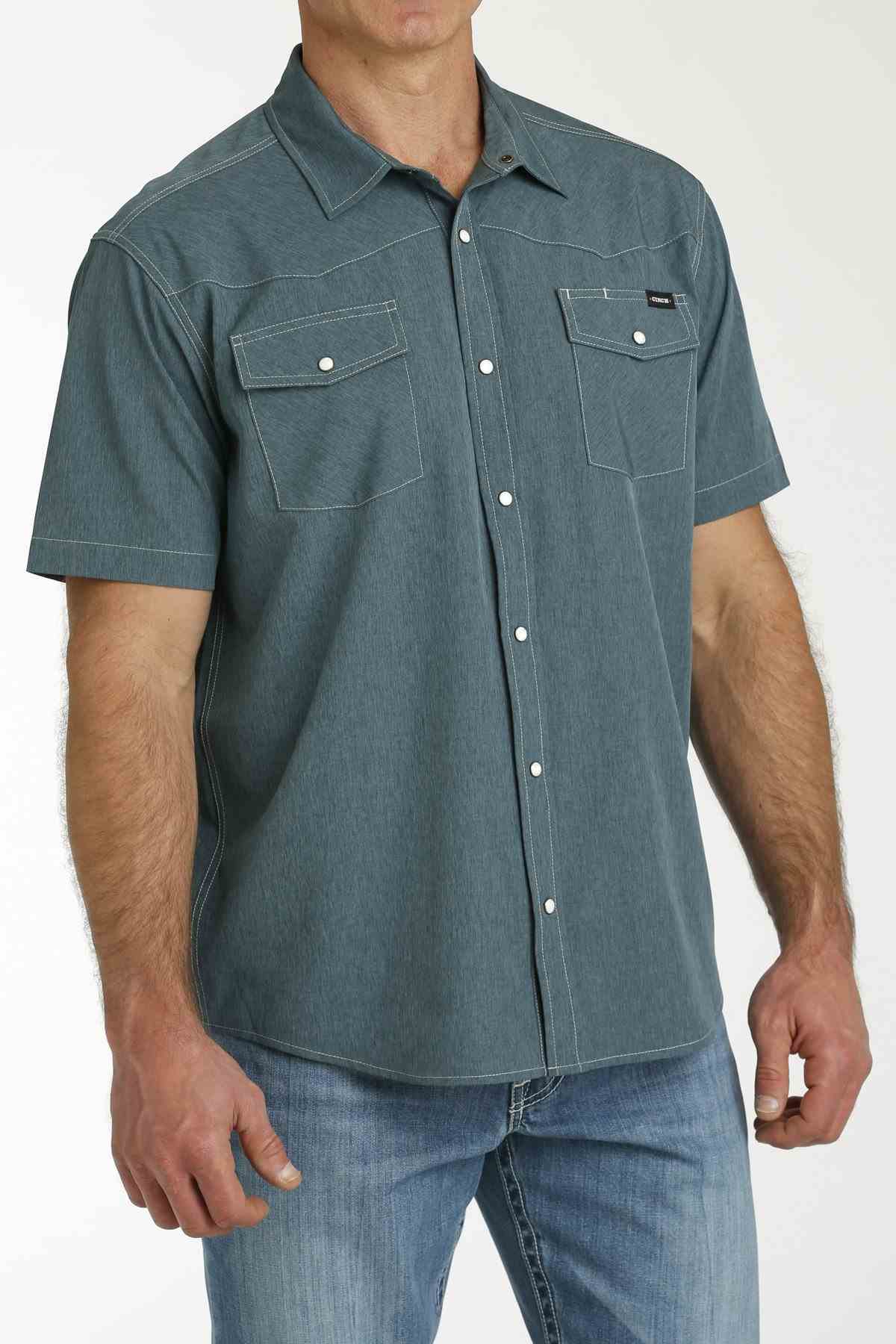 Men's Short-Sleeve Solid Western Camp Shirt in Blue by Cinch