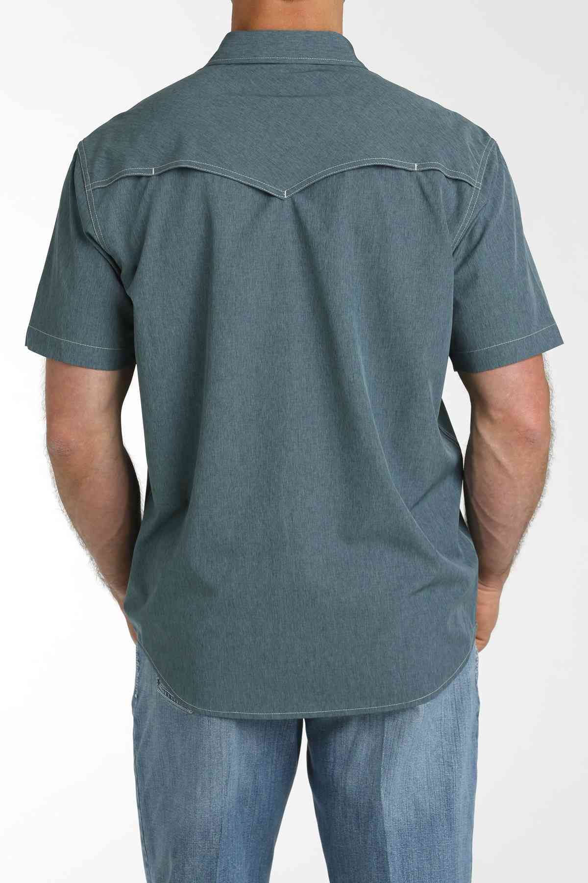 Men's Short-Sleeve Solid Western Camp Shirt in Blue by Cinch